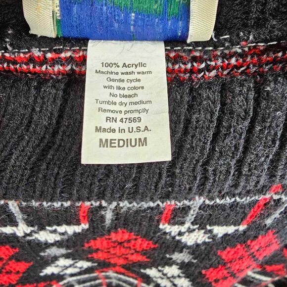 Vintage Black Red White Argyle Print Acrylic Sweater Women's Size MEDIUM - Picture 4 of 4